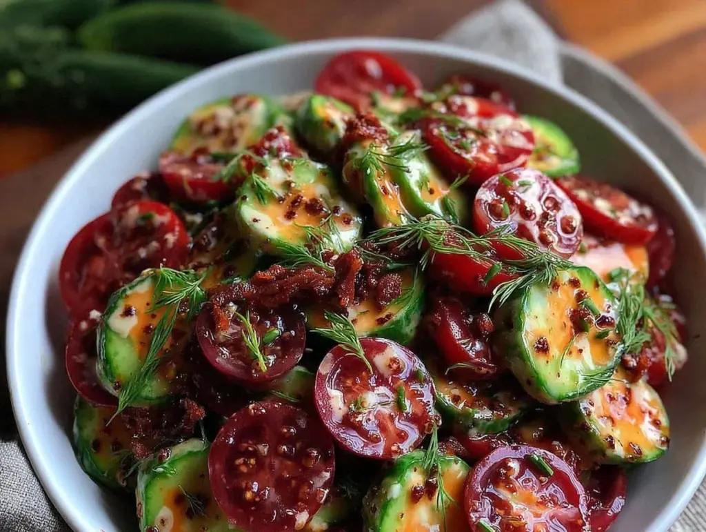 creamy cucumber tomato salad - featured image
