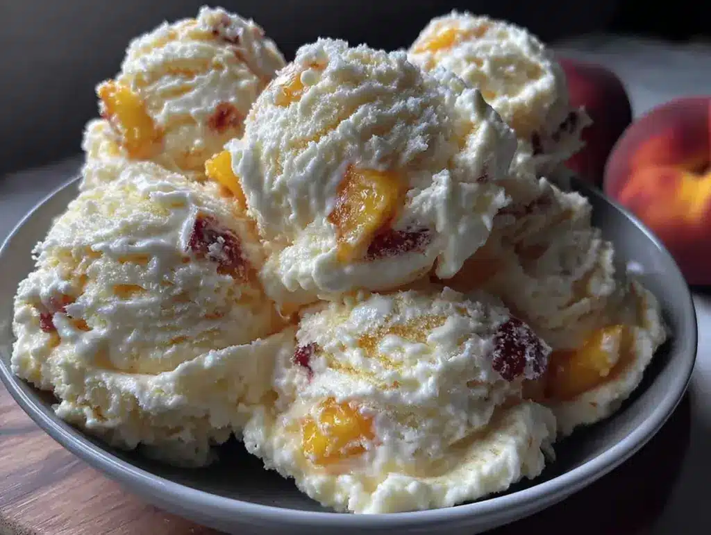 creamy no-churn peach ice cream - featured image