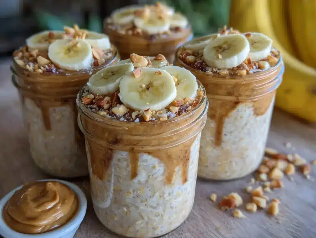 creamy peanut butter banana overnight oats - featured image
