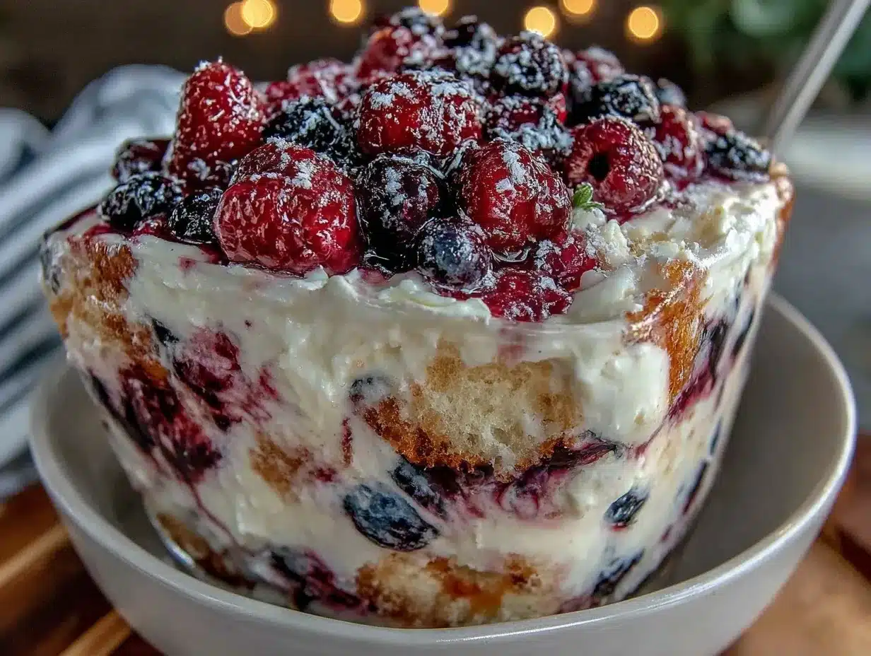 creamy red white and blue berry trifle preparation steps