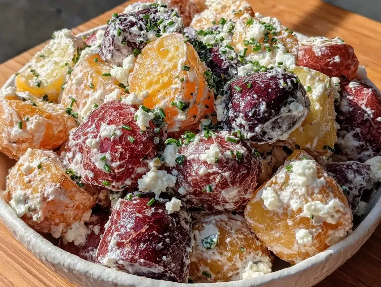 creamy red white and blue potato salad preparation steps