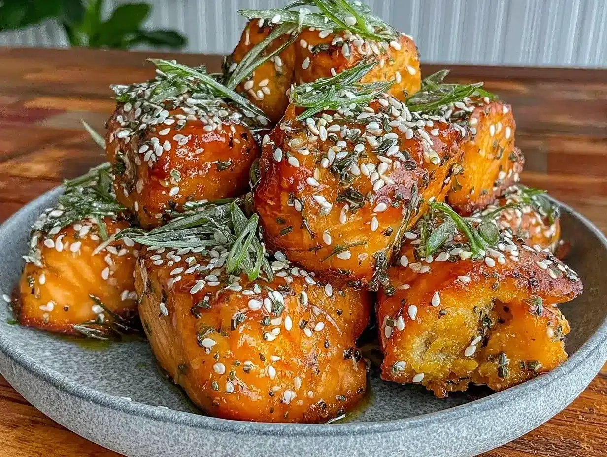 crispy air fryer honey garlic salmon bites preparation steps