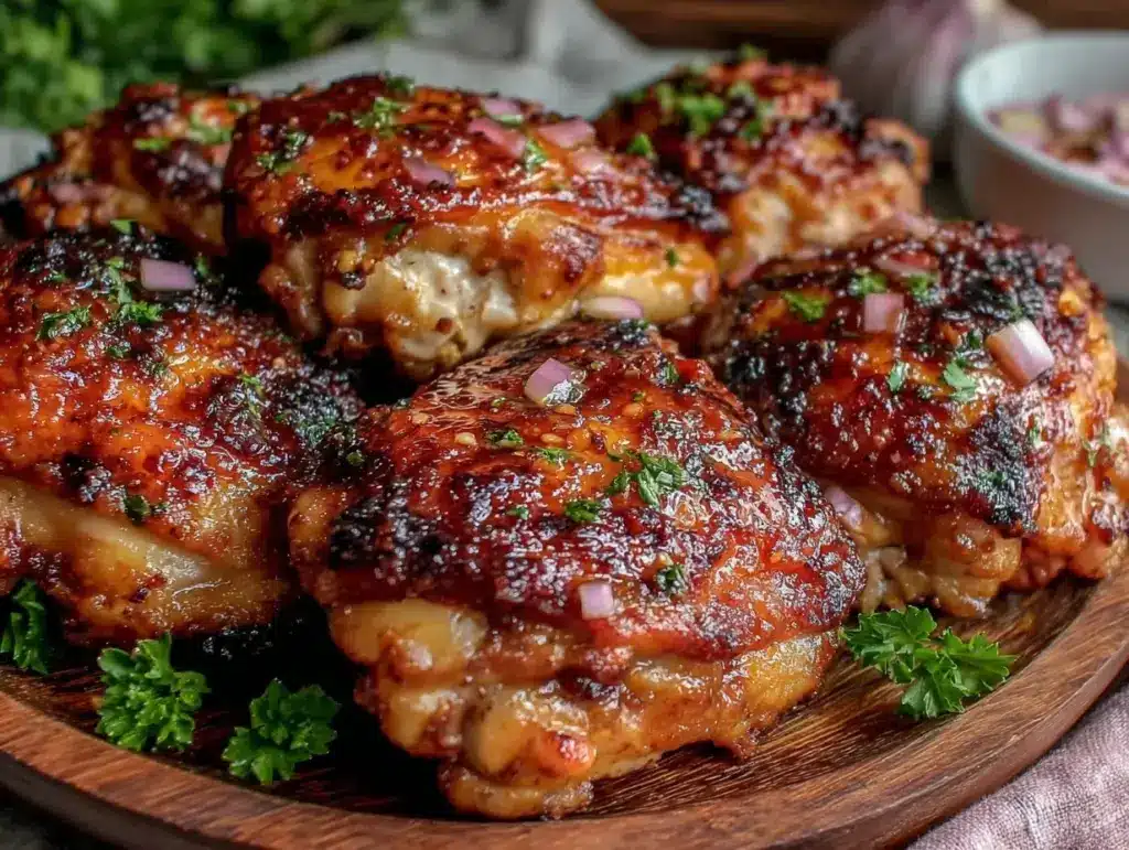 crispy baked honey garlic chicken thighs - featured image