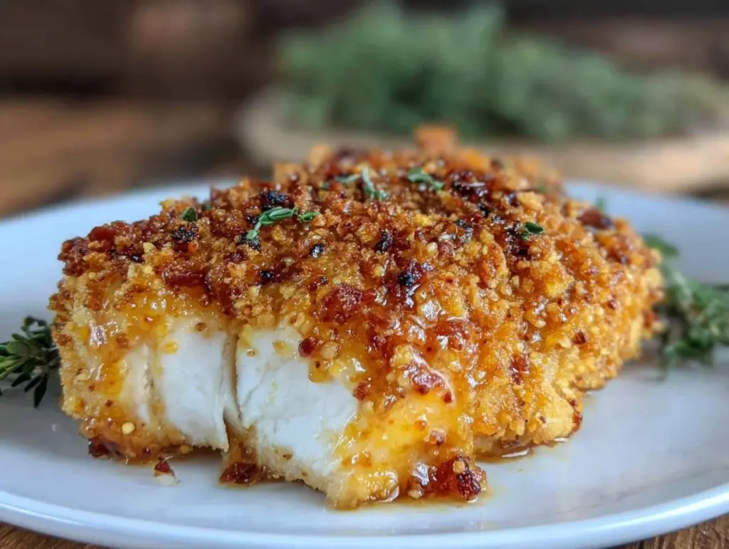crispy baked honey mustard chicken breast - featured image