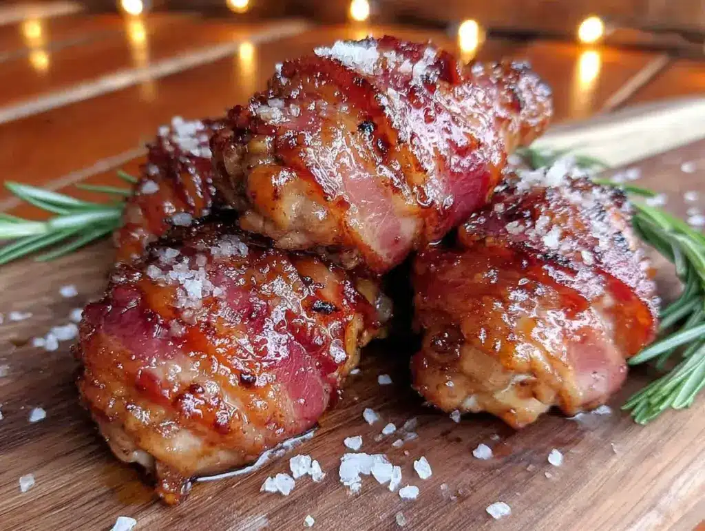 crispy brown sugar bacon-wrapped chicken drumsticks - featured image
