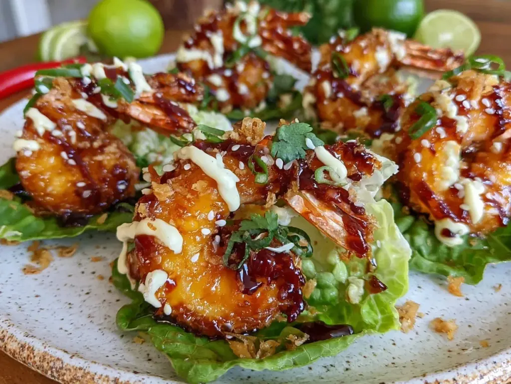 crispy firecracker shrimp lettuce wraps - featured image