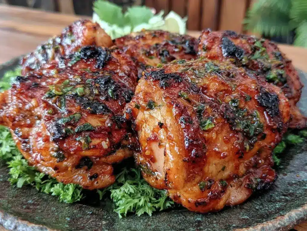 crispy honey sriracha grilled chicken thighs - featured image
