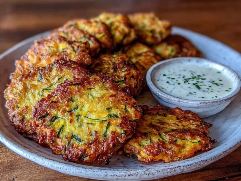 crispy parmesan zucchini fritters - featured image