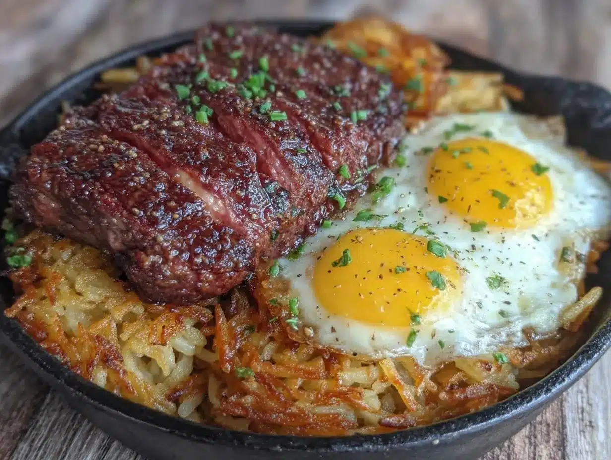 crispy steak and eggs skillet preparation steps