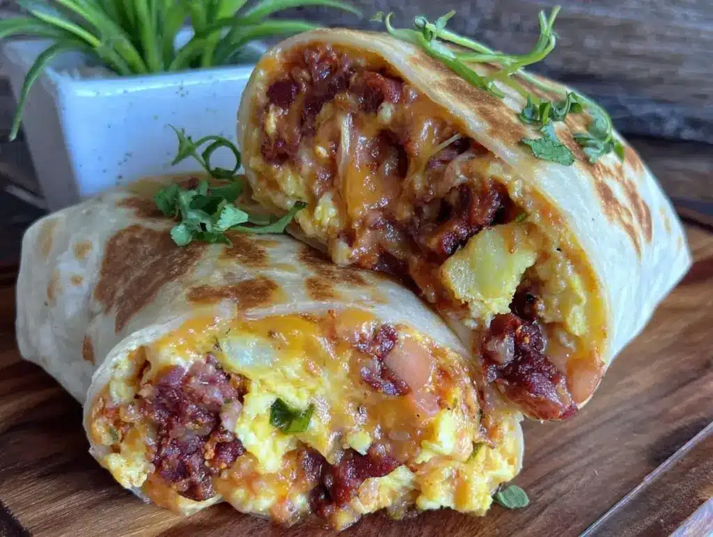 crispy ultimate loaded breakfast burrito with chorizo and potatoes - featured image