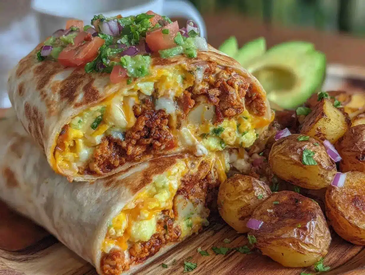 crispy ultimate loaded breakfast burrito with chorizo and potatoes preparation steps