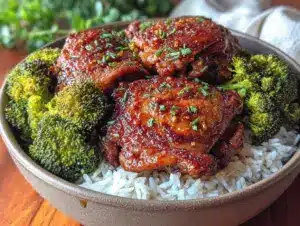 easy baked teriyaki chicken bowls - featured image