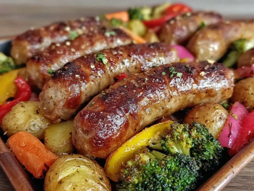 easy crispy sheet pan sausage and vegetables - featured image