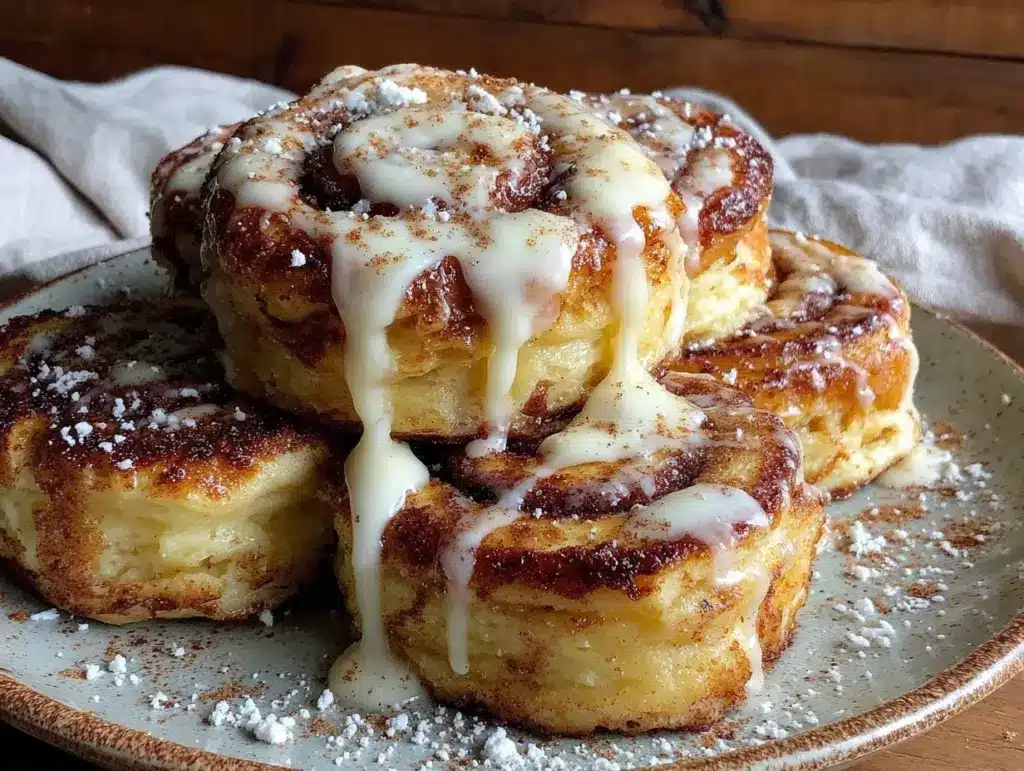 fluffy cinnamon roll pancakes - featured image