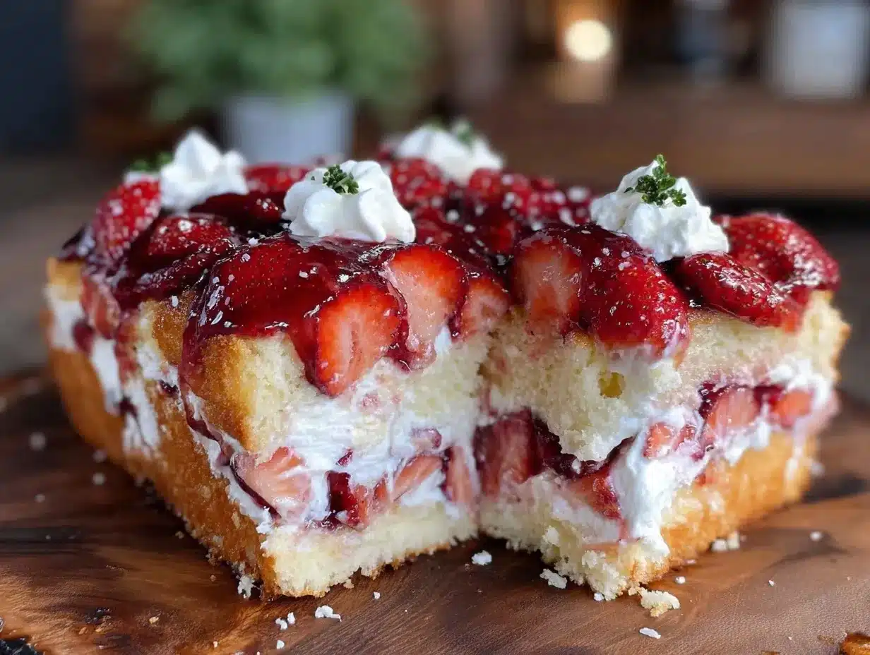 fluffy strawberry shortcake sheet cake preparation steps