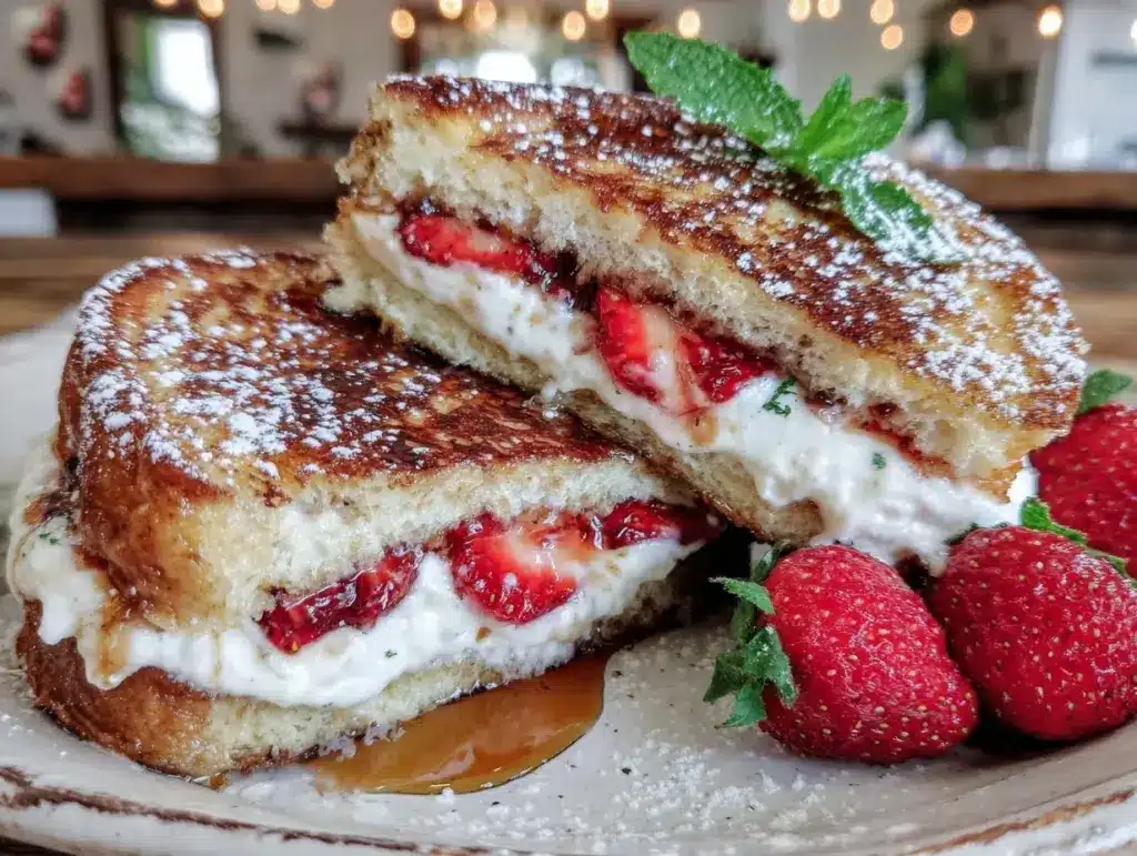 fluffy strawberry stuffed french toast - featured image