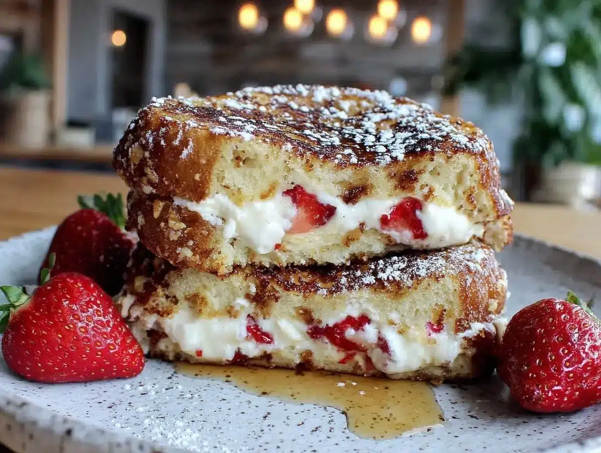 fluffy strawberry stuffed french toast preparation steps