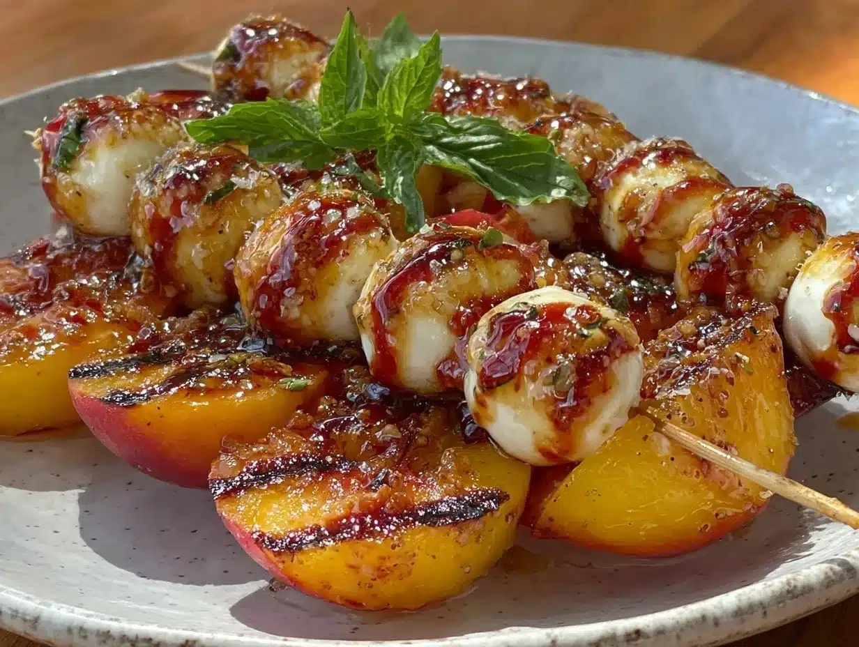 fresh grilled peach caprese skewers preparation steps