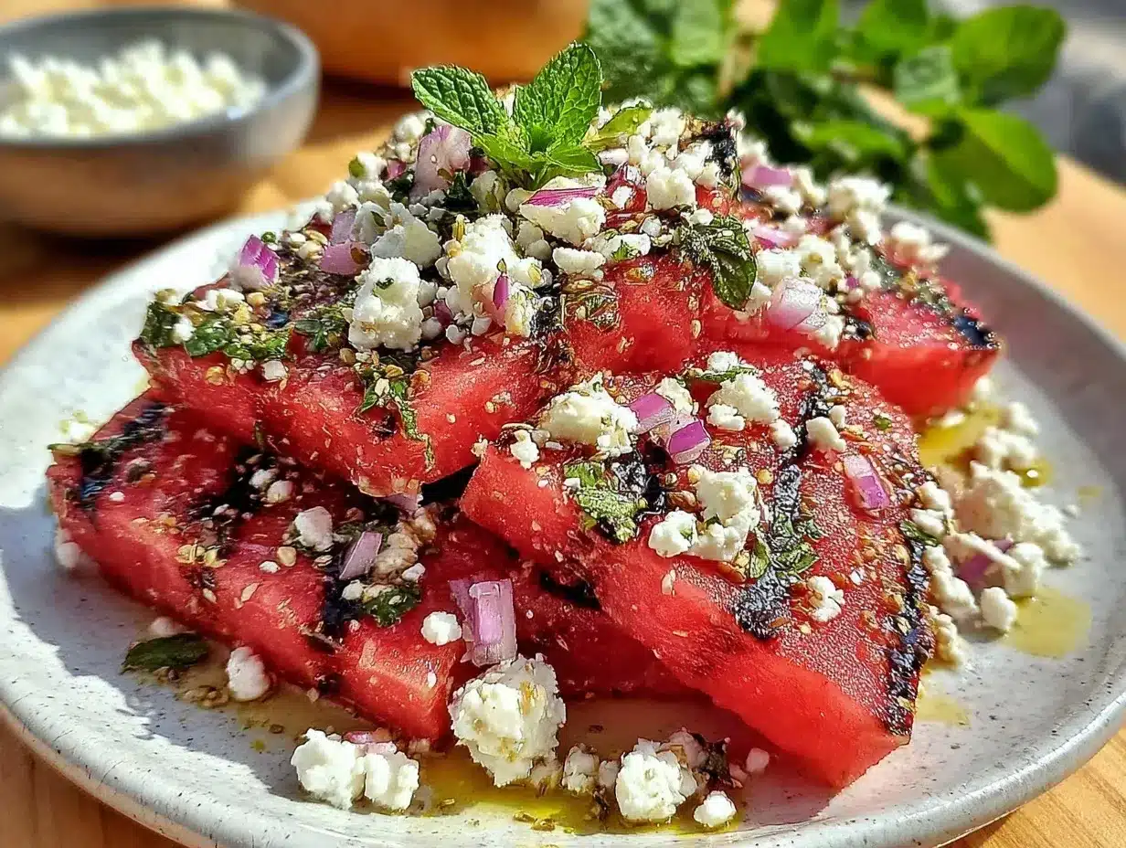 fresh grilled watermelon salad preparation steps