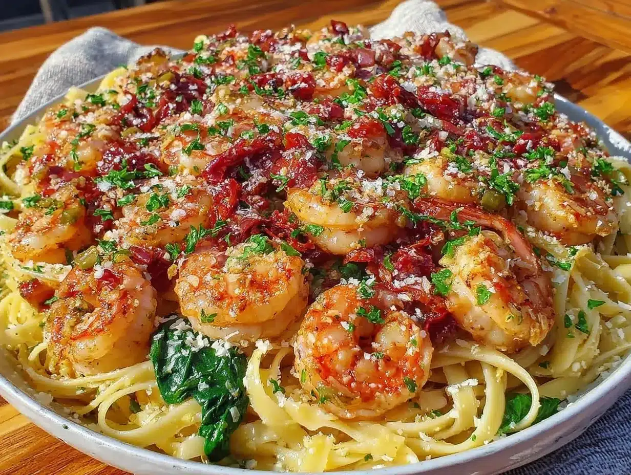 garlic butter tuscan shrimp linguine preparation steps