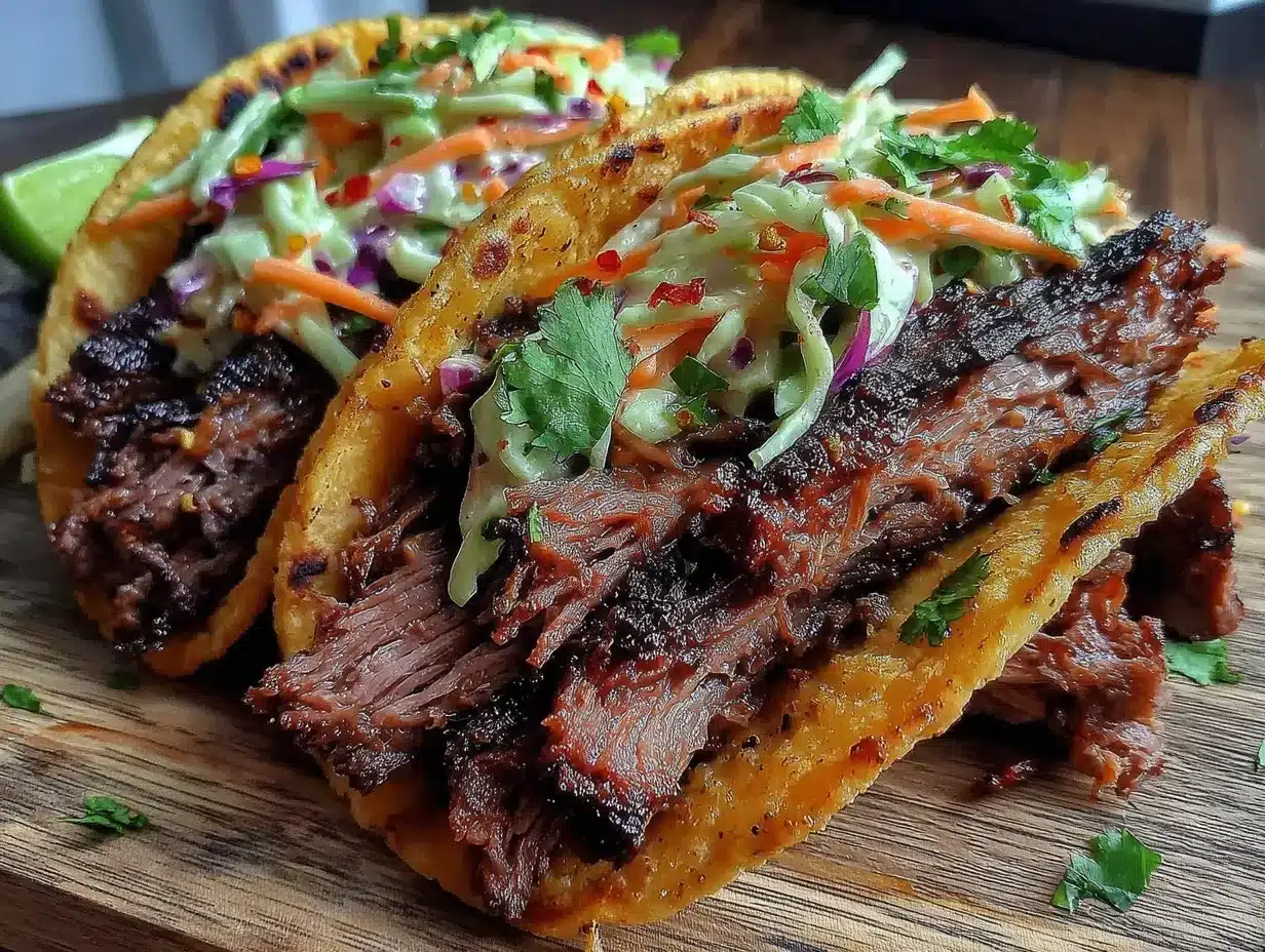 grilled beer-braised brisket tacos preparation steps
