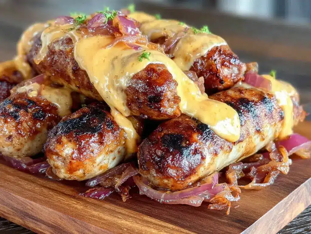 grilled brats with beer cheese sauce - featured image