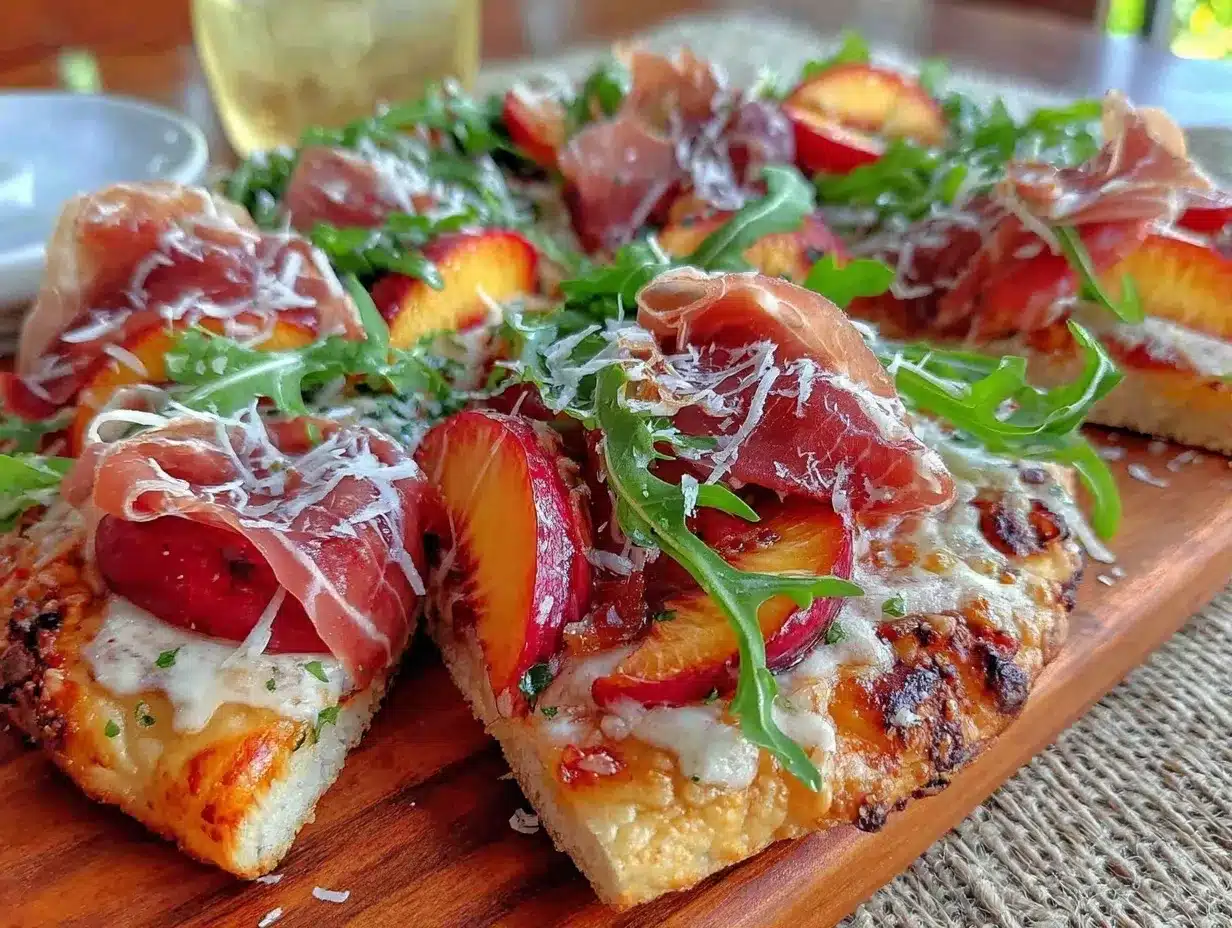 grilled peach and prosciutto flatbread preparation steps