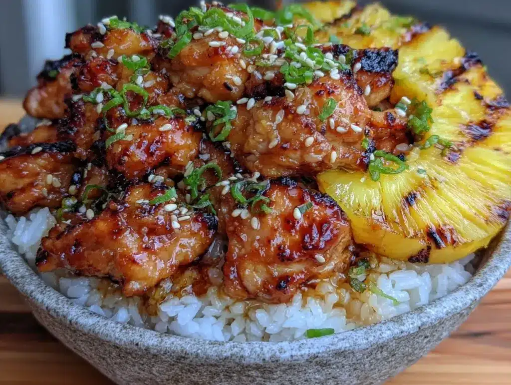 grilled pineapple teriyaki chicken bowls - featured image