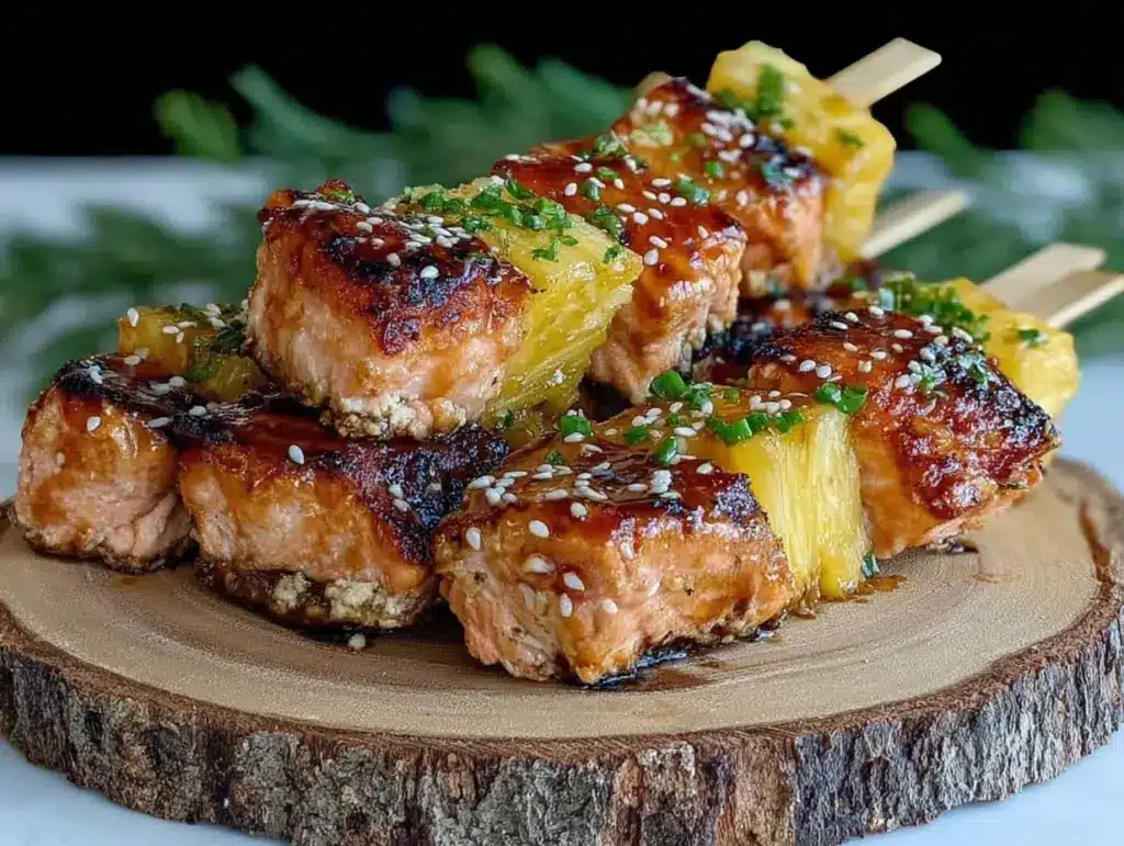 grilled pineapple teriyaki salmon skewers - featured image