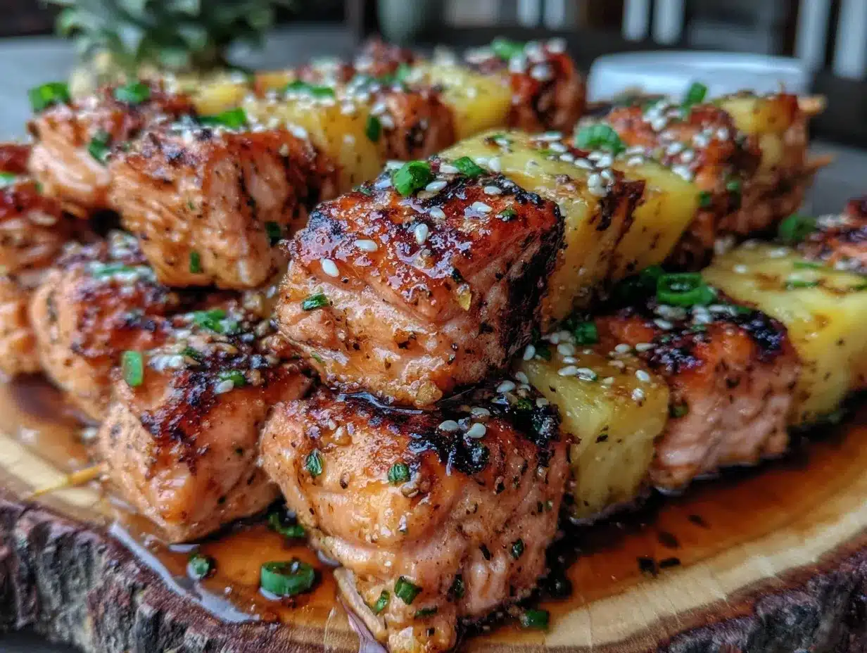 grilled pineapple teriyaki salmon skewers preparation steps