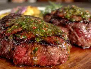 grilled ribeye steaks chimichurri sauce - featured image