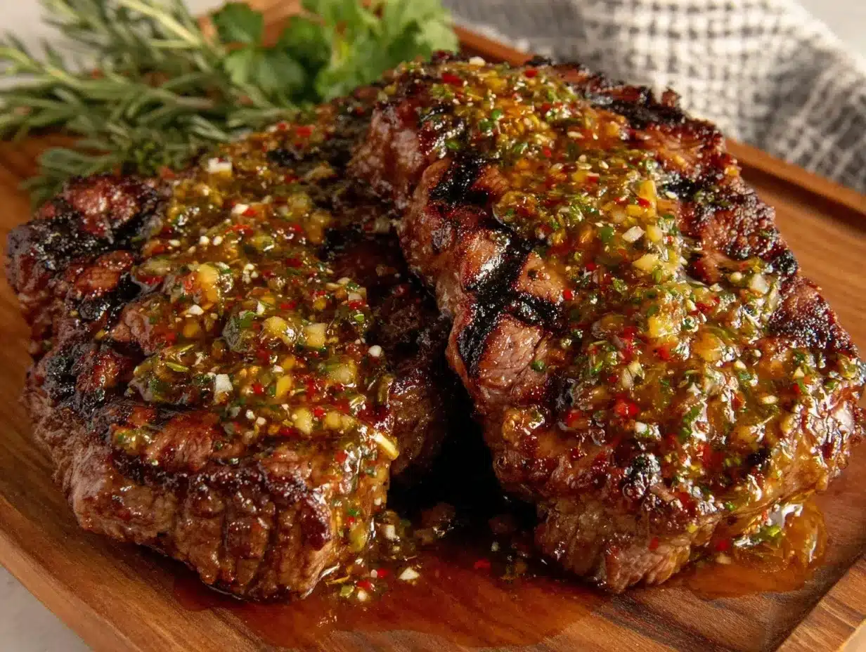 grilled ribeye steaks chimichurri sauce preparation steps
