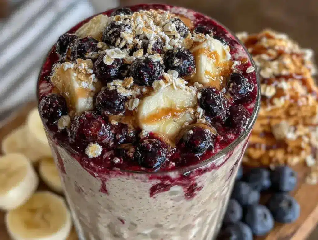 healthy protein-packed blueberry banana oat smoothie - featured image