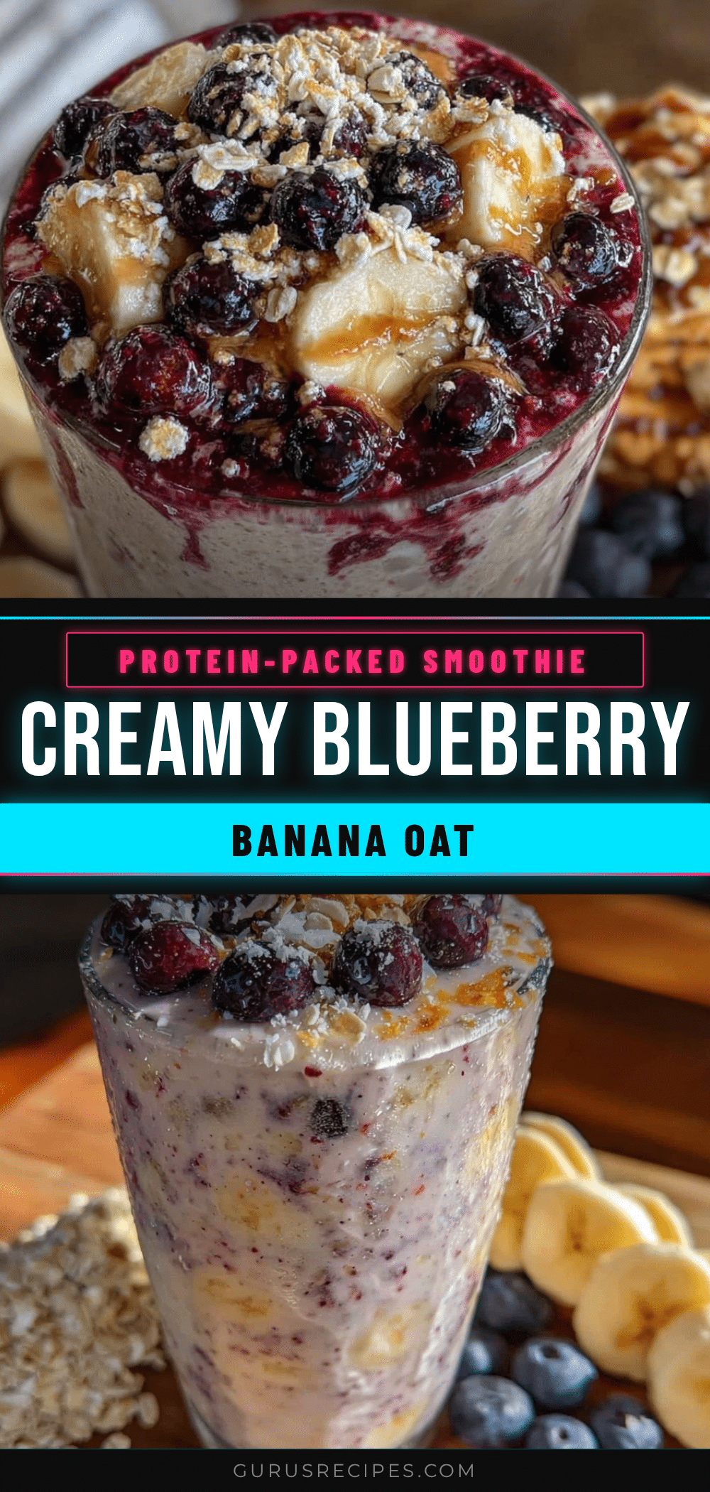 healthy protein-packed blueberry banana oat smoothie recipe