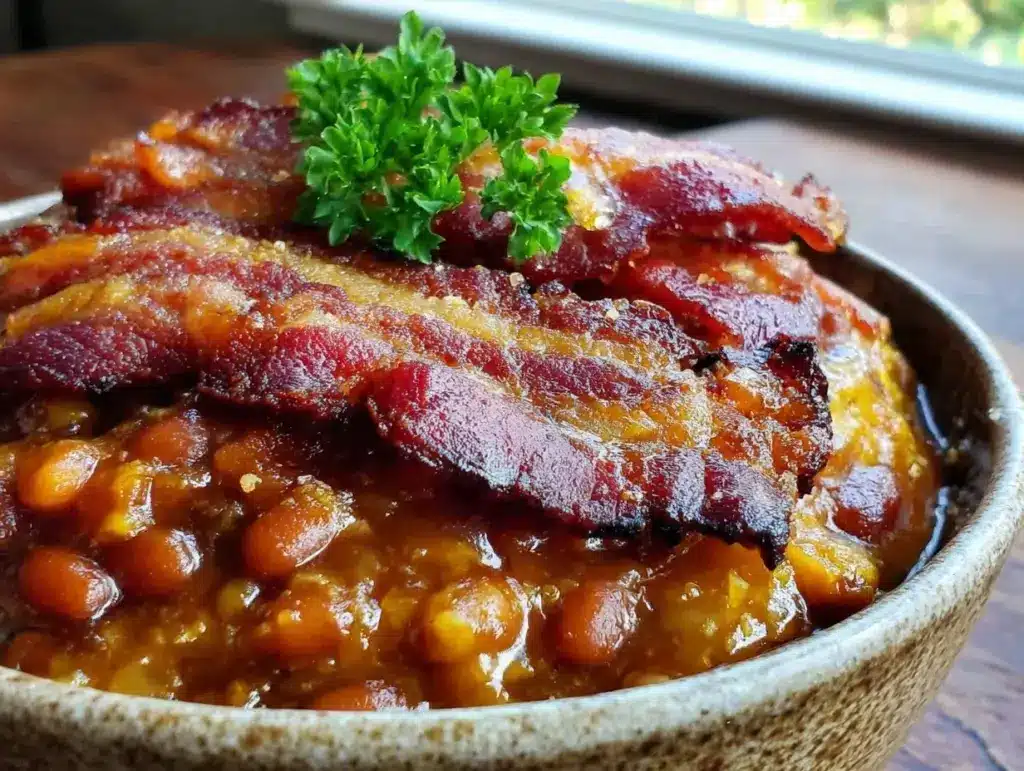 honey bourbon baked beans - featured image