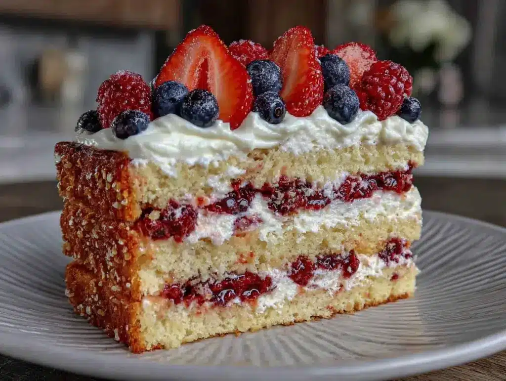 layered berry flag cake - featured image
