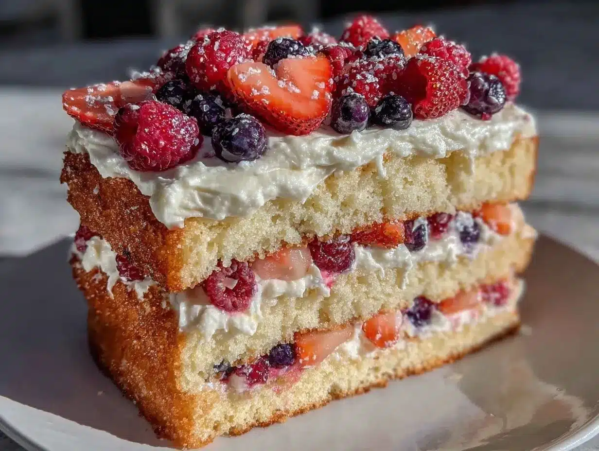 layered berry flag cake preparation steps