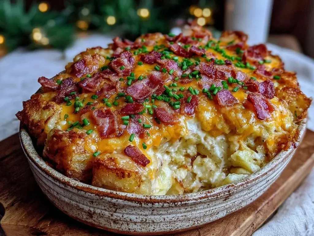 loaded baked potato breakfast casserole - featured image