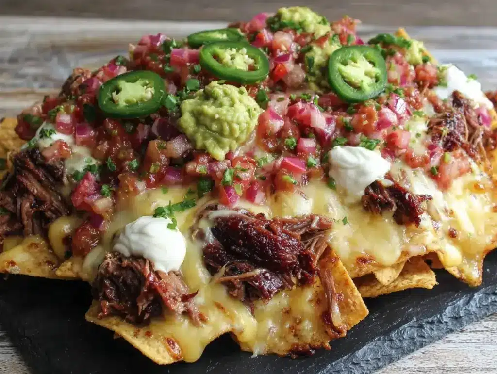 loaded nachos supreme with smoked brisket - featured image