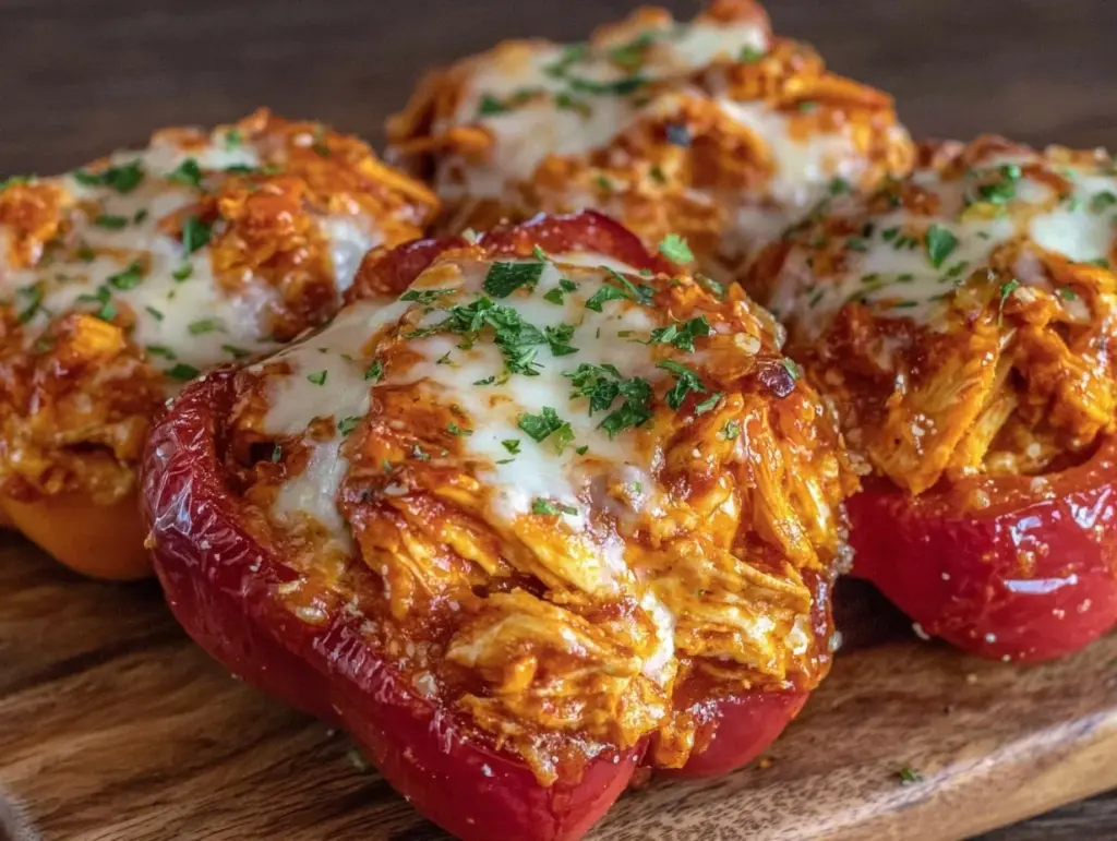 low-carb buffalo chicken stuffed peppers - featured image