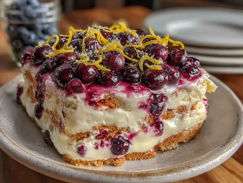 no-bake lemon blueberry icebox cake - featured image