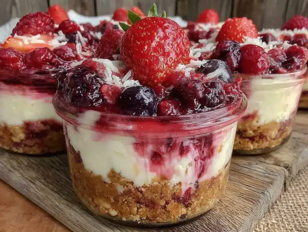 no-bake mixed berry cheesecake cups - featured image