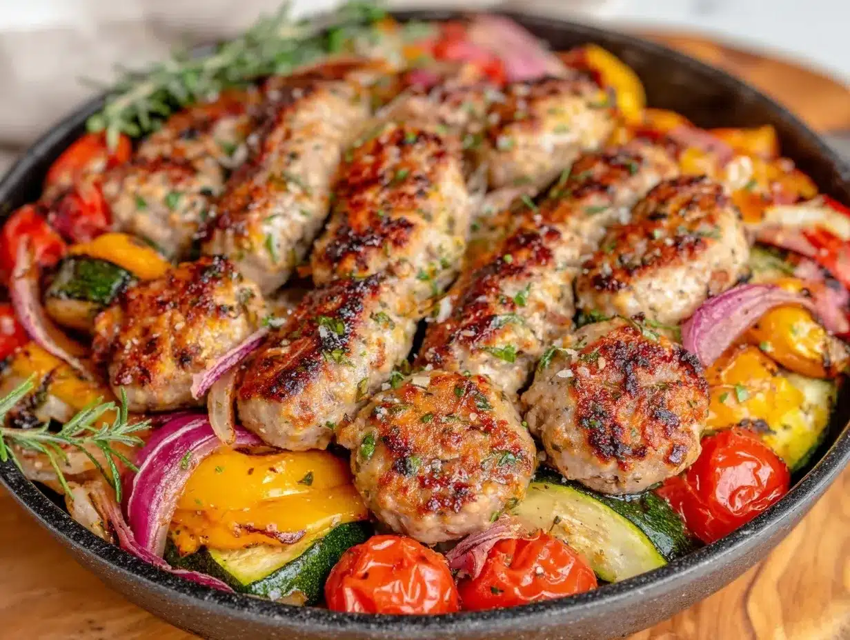one-pan sausage and veggies preparation steps