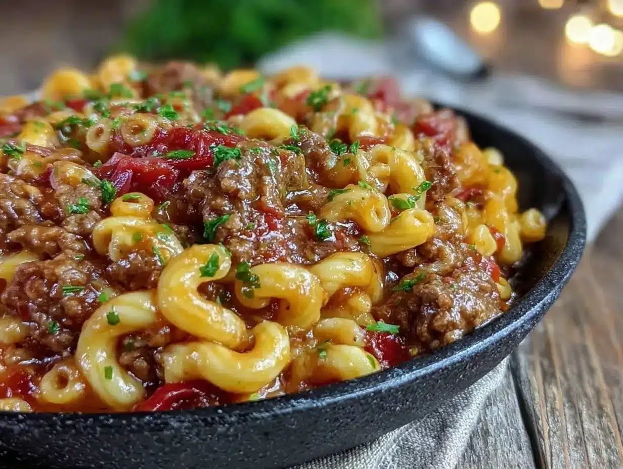 one-pot beef and macaroni skillet dinner preparation steps