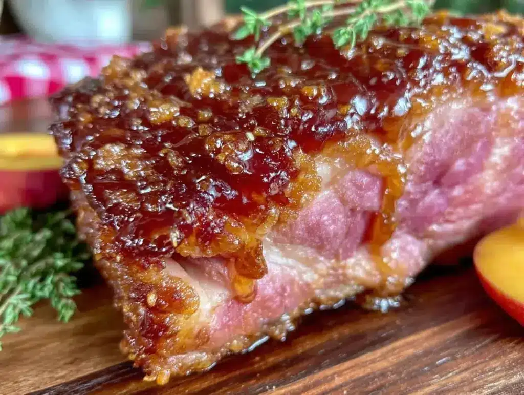peach bourbon glazed ham - featured image