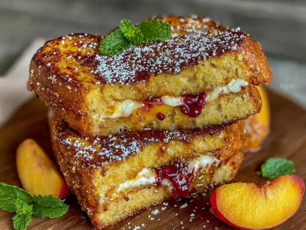 peach cream cheese stuffed french toast - featured image