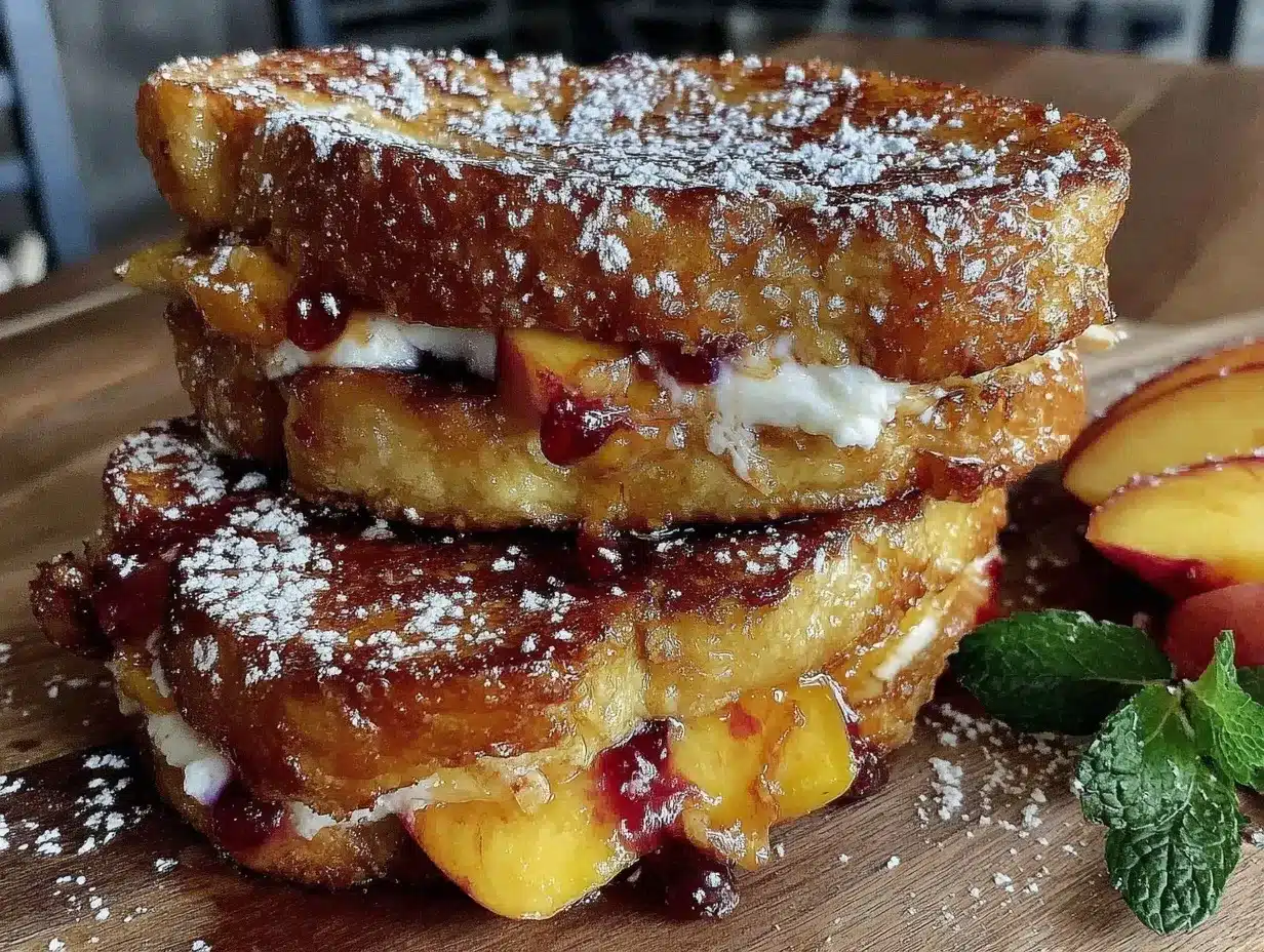 peach cream cheese stuffed french toast preparation steps