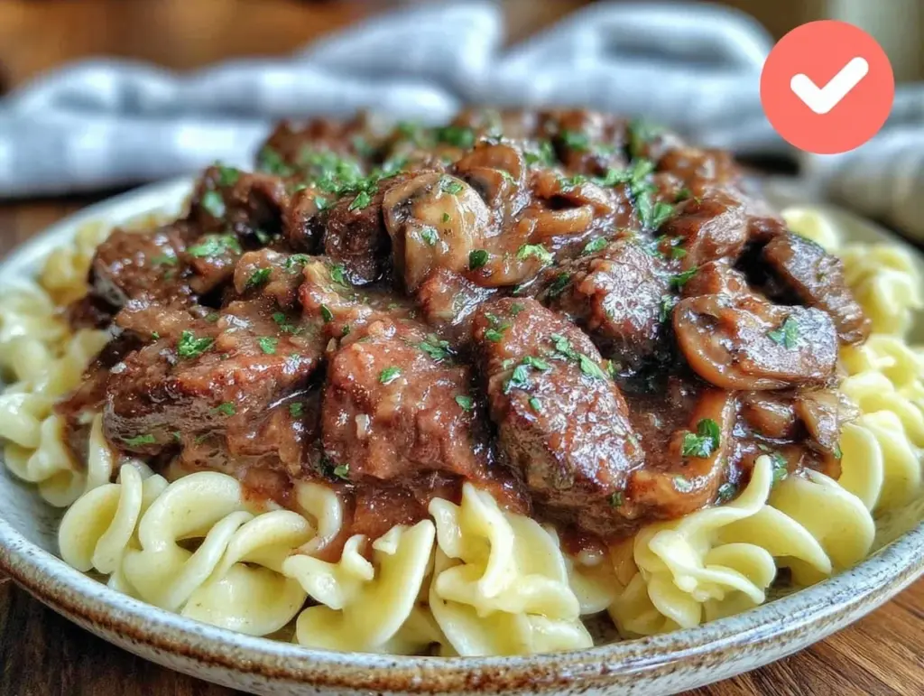 quick creamy beef stroganoff with egg noodles - featured image