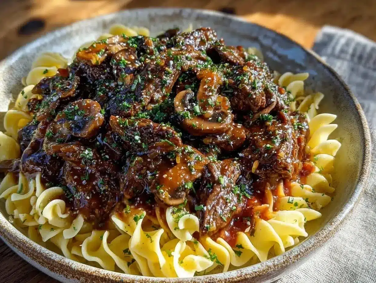 quick creamy beef stroganoff with egg noodles preparation steps