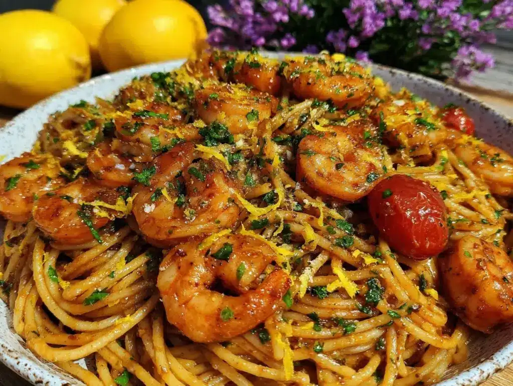 quick lemon garlic shrimp pasta - featured image